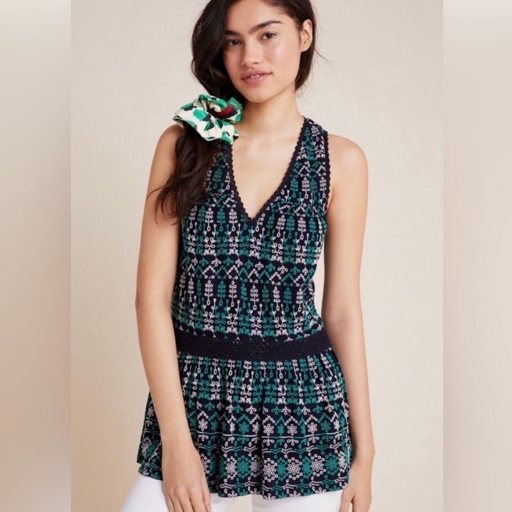 ANTHROPOLOGIE Maeve Cammie Embroidered Eyelet Peplum Tank Top